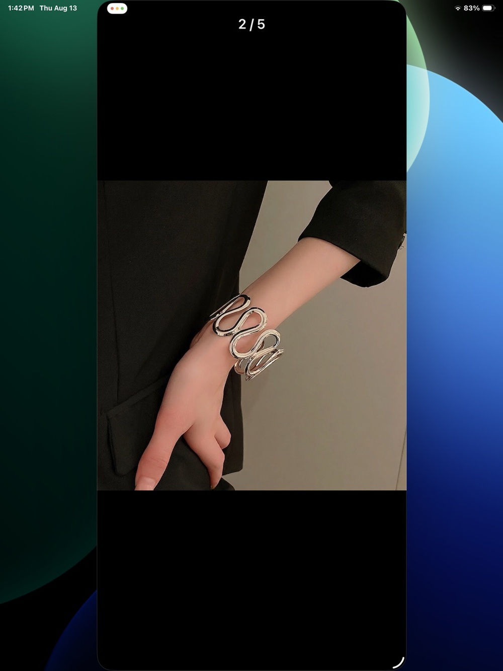 2379- Wave Geometric Spiral Open Cuff Bracelet 925 Sterling Silver Alloy - Picture 3 of 4